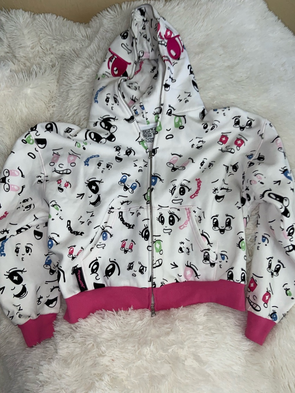 Girls' White Hooded Zip Sweatshirt with Pink Trim